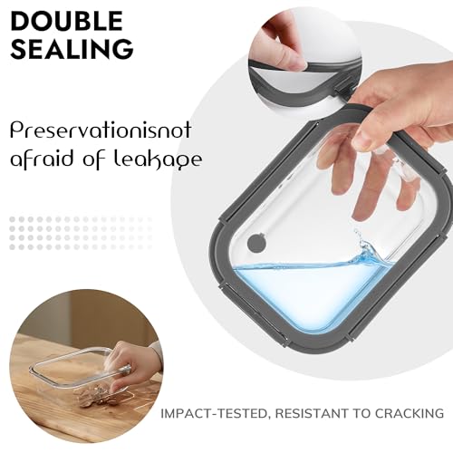 10-Pack Glass Food Storage Containers with Tempered Lids – Borosilicate, Airtight, Oven-Safe (-4°F~950°F), BPA-Free, 4.4 & 1.6 Cup, Leak-Proof, Dishwasher Safe (Gray) - Image 4