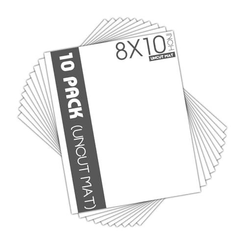 Mat Board Center Pack of 10 8x10 White Uncut Mat Boards Acid-Free Backing Matte Boards for Frames Prints Photos Pictures