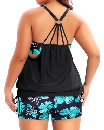 Image of Holipick Plus Size Tankini Swimsuits for Women Two Piece Tummy Control Bathing Suit Blouson Tankini Top with Shorts