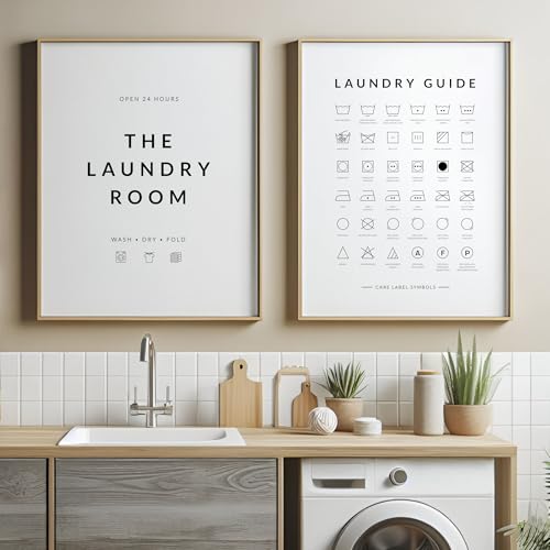 Laundry Room Wall Art | Set of 2 Prints | The Laundry Room & Care Symbols Guide | Utility Room Decor | Quote Posters | UNFRAMED