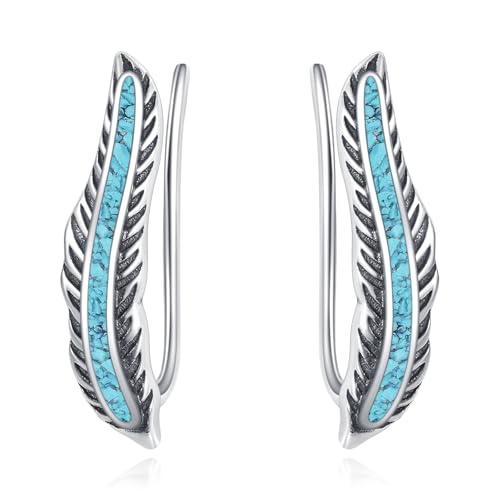 フェザークローラーイヤリング スターリングシルバー イヤーカフラップ クライマーイヤリング フェザーフラットバックピアス ジュエリーギフト 女性用