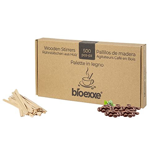 bioexxe Touillette Cafe jetables de, agitateur café en Bois biodégradables et compostables, résistantes à la Chaleur (500 dans la boîte) Cover