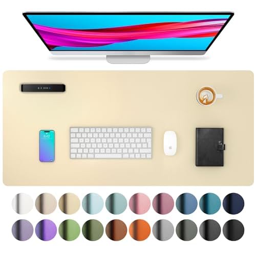 Aothia Large PU Leather Desk Pad Protector - Non-Slip Mouse Pad & Writing Mat for Office/Home, Waterproof, Easy to Clean (23.6" x 13.7", Aqua) 23.6" x 13.7" Aqua