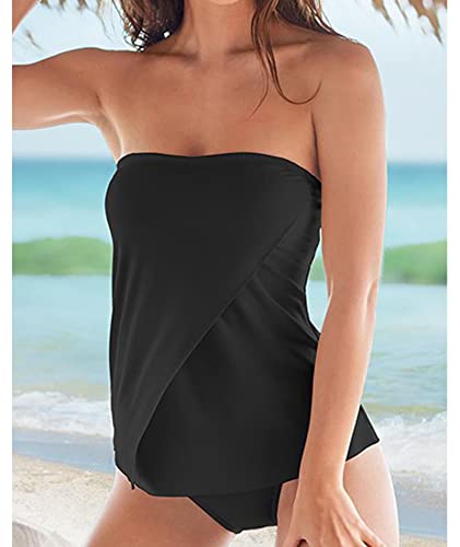 xxxiticat Women's Strapless Tankini Sets Adjustable Straps Push Up Sweetheart Padded Beach Swimsuit Ruffled Bathing Suits3