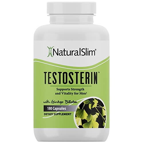 NaturalSlim Natural Testosterone Booster for Men - Male Enhancing Supplement with Ginkgo Biloba L Arginine Zinc Vitamin B3 & Testofen for Energy Muscle Builder & Metabolism - 180 Capsules