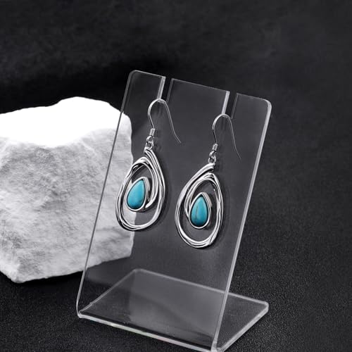 Teardrop Turquoise Earrings for Women - 925 Sterling Silver Trendy Hoop Turquoise Jewelry for Women Western Water Drop Dangle Earrings Boho Stone Drop Jewelry3