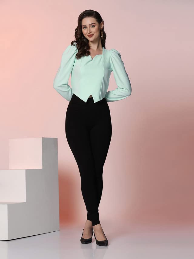 Image of Selvia Women's Knitted Cuff Sleeve Lycra Sweetheart Neck Crop Top