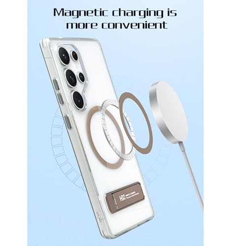 Image of BOUNCEBACK Polycarbonate Shockproof Transparent Hybrid Back Case /Cover with Kick Stand Support Magnetic Charging for Samsung Galaxy S25 Ultra - (Clear Black)