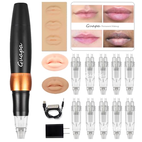 Fast Lip Blush Permanent Makeup Machine Kit with 8-Pin Needles System for ombre powder brows lip blush tattooing or large-area shading (Machine Kit)