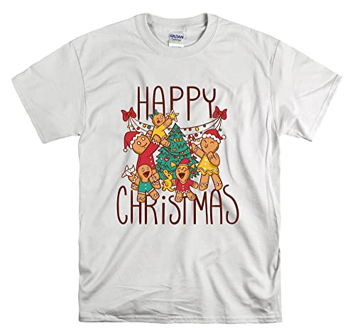 T-shirt officiel unisexe blanc S motif biscuit de Noël Happy Christmas