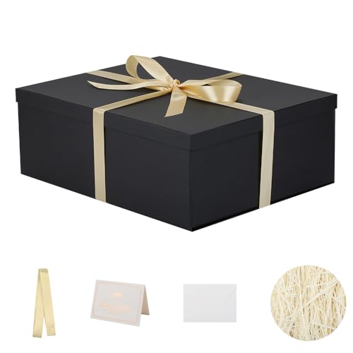 Boite cadeau anniversaire et mariage grand format noir mat avec ruban soyeux