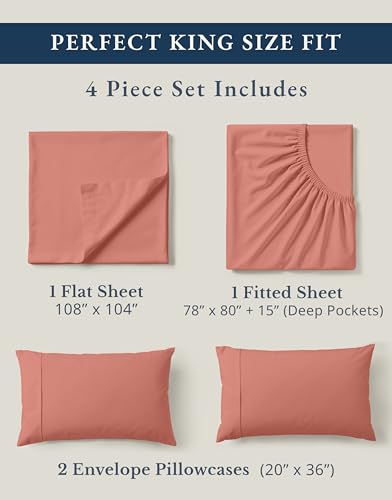 Image of LANE LINEN 100% Organic Cotton Fully Elasticized King Sheet Set, Low Pilling Fade Resistant Machine Washable Naturally Cooling King Bedding Set, Mercerized Soft & Comfy Cotton Sheets - Rose Dawn