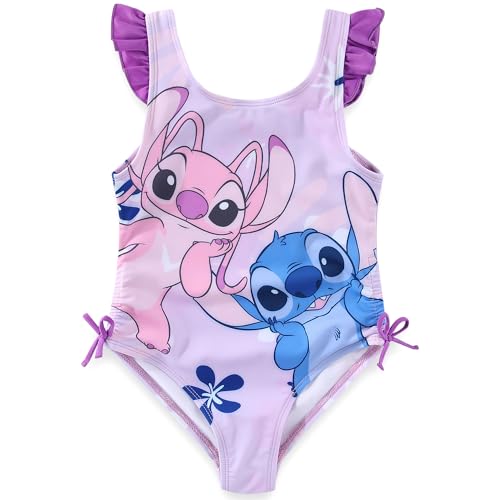 Disney Lilo & Stitch Girls Swimsuit UPF 50+ One Piece Bathing Suit for Big Kids Purple