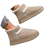 Generisch Botas de invierno forradas para mujer, botas de nieve gruesas con suela gruesa, botas cortas bordadas, aspecto étnico, botas casuales, botas de invierno, estilo casual, botines deslizantes