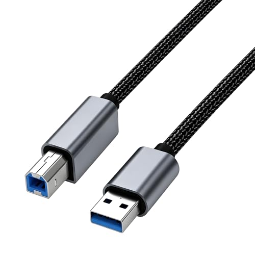 USB プリンターケーブル 5m LpoieJun USB2.0ケーブル タイプAオス - タイプBオス 高耐久性 ナイロン編み 480Mbps高速データ転送 Canon、エプソン、ブラザー などのプリンター Fax 複合機 スキャナーに対応 (シルバー)