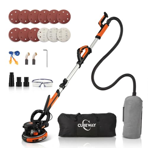 CUBEWAY Ponceuse Girafe avec Système d'aspiration Automatique, 750W Professional Ponceuse Plaquiste, 7 vitesses(900-1800rpm),Ponceuse Murale Électrique...