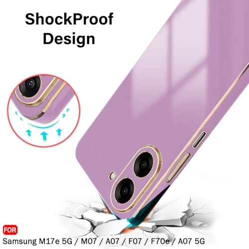 Image of TheGiftKart Luxurious Golden-Plated Back Cover Case for Samsung Galaxy M17e 5G / M07 / A07 / F07 / F70e / A07 5G | Raised Lips for Camera & Screen Protection | Shockproof Design Stylish (TPU, Purple)