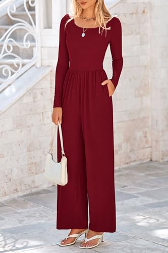 PRETTYGARDEN Womens Jumpsuits Dressy Casual Fall Fashion 2025 Trendy Long Sleeve Wide Leg Rompers Spring Work Office Outfits