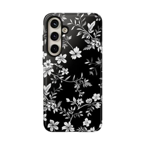 Coque Samsung S24 Plus chic à motif floral noir et blanc rigide