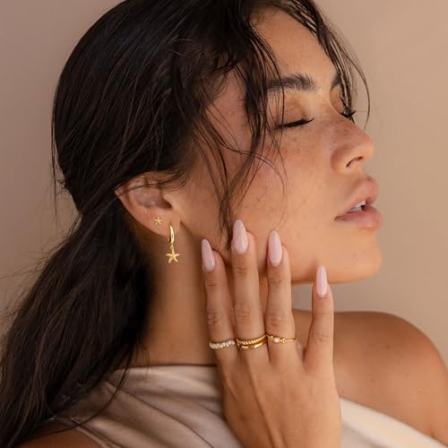 Image of Small Gold Huggie Hoop Earrings Set for Women Men Hypoallergenic 14K Plated Stack Cartilage Earrings, Sterling Silver Multiple Piercing Lightweight Mini Thin Cute Dainty Trendy Jewelry Gifts for Women