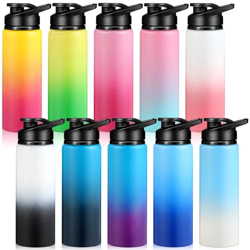 Mimorou 10 Pack 25oz Reusable Aluminum Water Bottles Bulk Multicolor Outdoor Sports Water Bottles for Travel, Gym, Hiking, Cycling, Camping, Fishing, Snap Lid (Gradient Color)