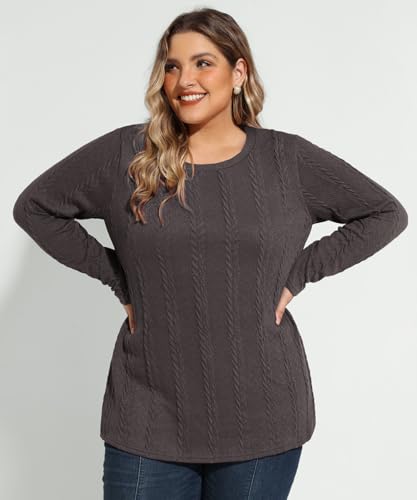 Image of CARCOS Womens Plus Size Tops Basic Fall Cable Knit Sweaters Long Sleeve Shirts Crewneck Lightweight Tunic Tops XL-5XL