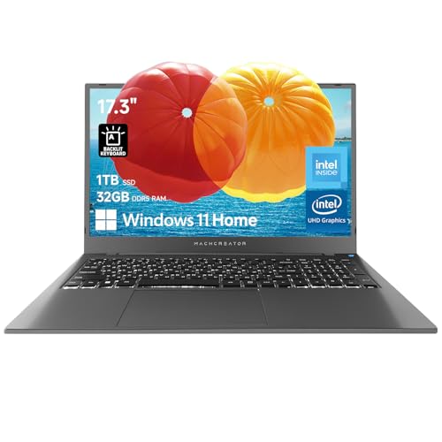 Image of Machcreator 17.3 inch Laptop, FHD 120Hz, Intel Processor, 16GB DDR5 RAM, 1TB SSD, Backlit KB, Large Touchpad, Numeric Keypad, HDMI, Webcam, Camera Shutter Switch, Wi-Fi, Windows 11 Home, Modern Grey