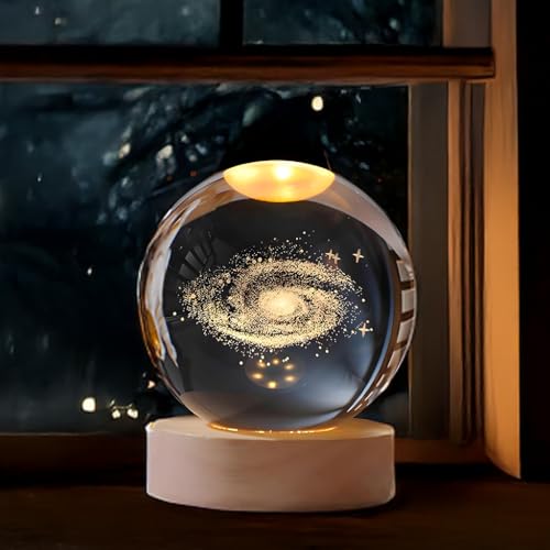 Image of 3D Milky Way Ball Night Light with Wooden Base for Home Decor, Living Room, Bedrooms Ornament