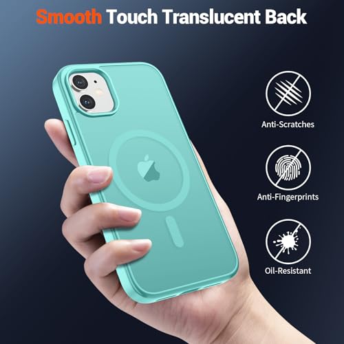 Image of SUPFINE Magnetic for iPhone 12 Mini Case & iPhone 13 Mini Case (Compatible with MagSafe) (Military Grade Drop Protection) Translucent Matte Shockproof Phone Cover,Blue Green