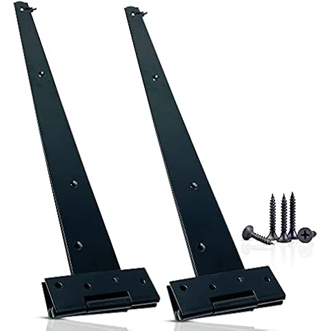 Garden Gate Hinges for Wooden Shed- 18 Inch 2Pcs Weather & Rustproof Powder Coating Metal Tee Strap Black Door Hinges for Garden Shed, Window, Fence, and Barn Gates Cover