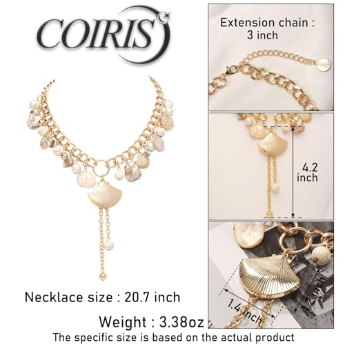 Image of Coiris Natural Seashell Choker Necklaces Earrings Jewelry Set for Women Starfish Shell Freshwater Pearl Collar Necklaces for Women Irregular Mother of Pearl Jewelry Set