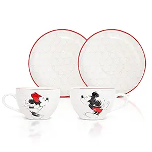 Disney Mickey and Minnie Bone China Teacup and Saucer, Set of 2 | Tea Party With Coffee, Espresso, Mocha