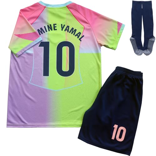 LeenBD Barcelona #19 Yamal 24/25 Kids Soccer Jersey Shirts Football Futbol Socks Set Youth Sizes