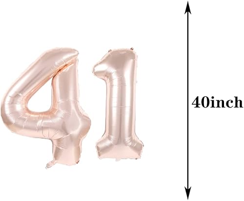 Miniatura 2 de Decoraciones de cumpleaños número 41, suministros para fiestas, globos de oro rosa con el número 41, globos de aluminio Mylar 41 para decoración de