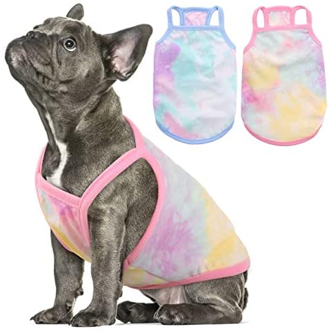 OUOBOB Tie Dye Dog Shirts 2 Pack Dog T-Shirts Stretchy Breathable Summer Vest Puppy Apparel Soft Cotton Clothes Pet Sleeveless Sweatshirt for Small Dogs Cover