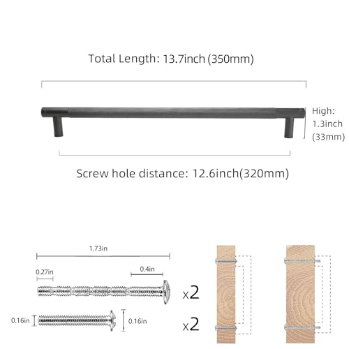 COTYKILEY 6 Pack 12.6 Inch(320mm) Matte Black Cabinet Handles Black Knurled Kitchen Cabinet Pulls Cabinet Door Handles Kitchen Cabinet Hardware by COTYKILEY - Image 2