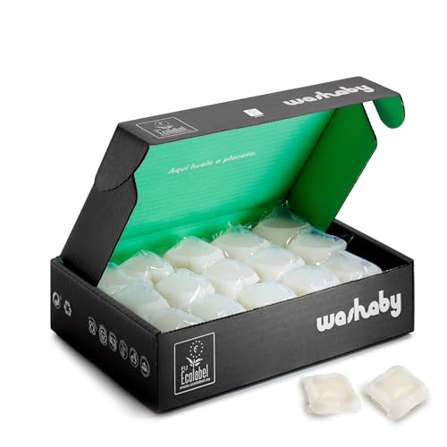 Washaby I Detergente Ecológico Lavadora I 36 cápsulas I Certificado Ecolabel de la UE I Cero Residuos y Sin Plásticos I Detergente Lavadora Ecológico Ropa Blanca y Color I Fragancia Floral