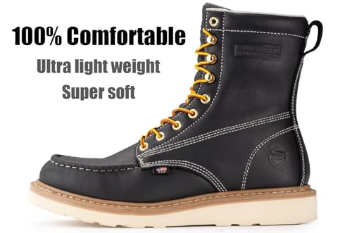 SUREWAY 8” Wedge Moc Toe Work Boots for Men - Soft Toe, Premium Full-Grain Leather, Safety Work Boots/Shoes, Comfort Insole, Superior Oil/Slip Resistant, Real Goodyear, EH Rated Industrial2