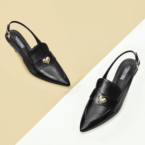 Women Slingback Kitten Heels Pointed Toe Splicing Heart Buckle Pumps Vintage Dress Office Shoes4