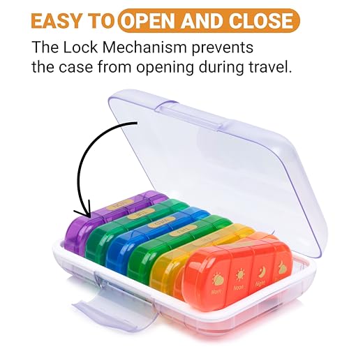 Image of Premium weekly pill organizer 4 times a day, Medicine organizer box| Medicine box, portable travel pill box weekly with large compartments moisture-proof pill case for vitamin, Medicine, pills, supplements