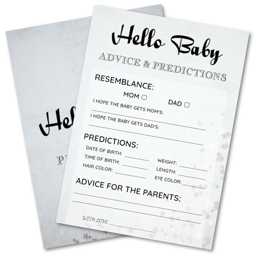 WENFLY Baby Shower Advice & Predictions Cards for Baby Shower Game Activities, Wishes for Baby, 30 Pcs 5x7 Inch, Light Gray Stars Design (Predictions)