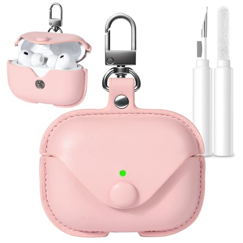 Kimiyaki for AirPods Pro 3 Case Leather Vintage Portable Leather Protective Case Cover with Keychain and Snap Lock for Apple Airpods Pro 3nd(2025) with Cleaner Kit