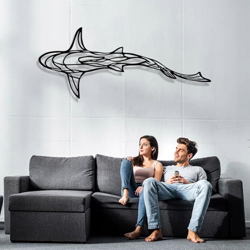 GDSPD 43 x 18'' Large Metal Shark Wall Decor, Minimalist Line Wall Decor,Metal Wall Art Shark Decor,Fish Neutral Home Decor,Wall Decorations for Living Room Bedroom Bathroom Office