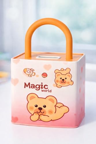 Image of Sajani Cute Cartoon Creative Portable Piggy Bank, Money Saving Box with Combination Lock, Mini Coin Bank Gifts for Boys and Girls, Best Return Gifts for Kids (Pack of 1) (Lock - Yellow)