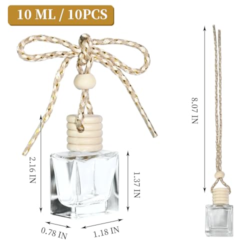 Image of 10PCS Flat Square Car 10ML Perfume Empty Bottles with Gold Wire Rope Flat Square Empty Bottles-Car Diffusers for Essential Oils-Essential Oil Car Freshener-Hanging Car Air Freshener