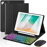 EAMPANG Case with Keyboard and Mouse for iPad 6th/5th Generation Air 1 2 Pro 9.7inch,7 Color Rainbow Backlight Detachable USB-C Keyboard Magnetic Case with Pen Slot for iPad 2018 2017 Black+Mouse