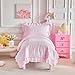 Ruffled Lace Toddler Bedding Set with Ruffle Fringe, Solid Color 4 Pieces Toddler Bed Set - 1 Cute Baby Comforter + 1 Fitted Sheet +1 Flat Sheet +1 Pillowcase for Baby Boys and Girls Pink