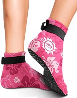 BPS - 'Soft Skin' Neoprene Water Socks (Low Cut) - Floral Pink w/White Logo - L