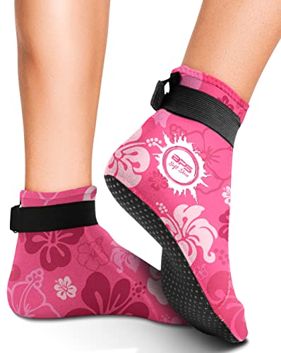 BPS - 'Soft Skin' Neoprene Water Socks (Low Cut) - Floral Pink w/White Logo - L 