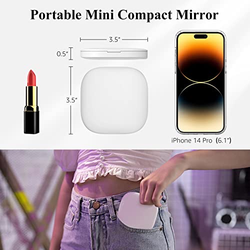 Matekxy Compact Pocket Mirror 3.5Inch, 1X/3X Magnification Led Travel Makeup Mirror With Light, Dimmable Handheld Vanity Folding Rechargeable Mirror Small Comestic Mirror For Gift - White #TOP5